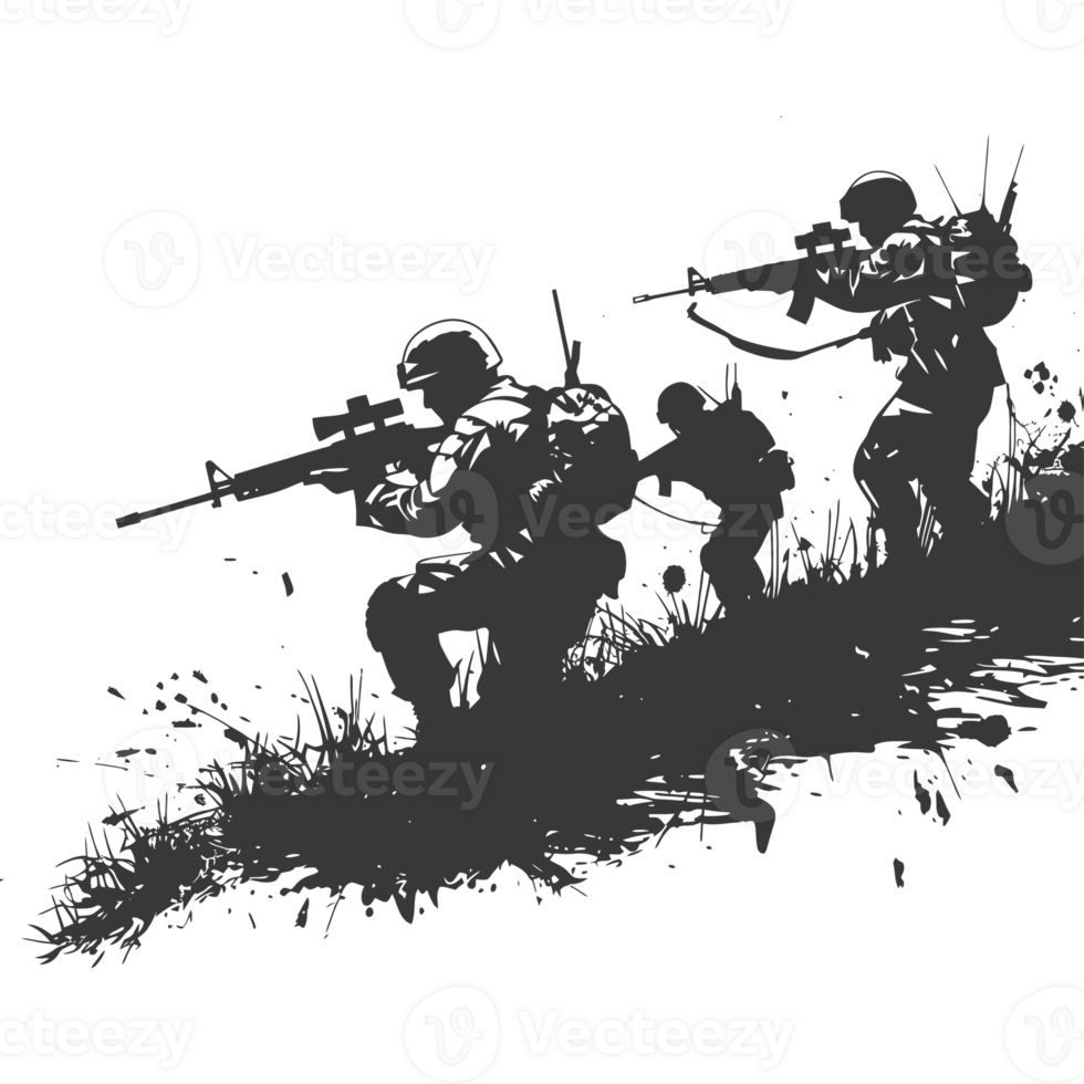 AI generated silhouette of a modern war situation black color only png