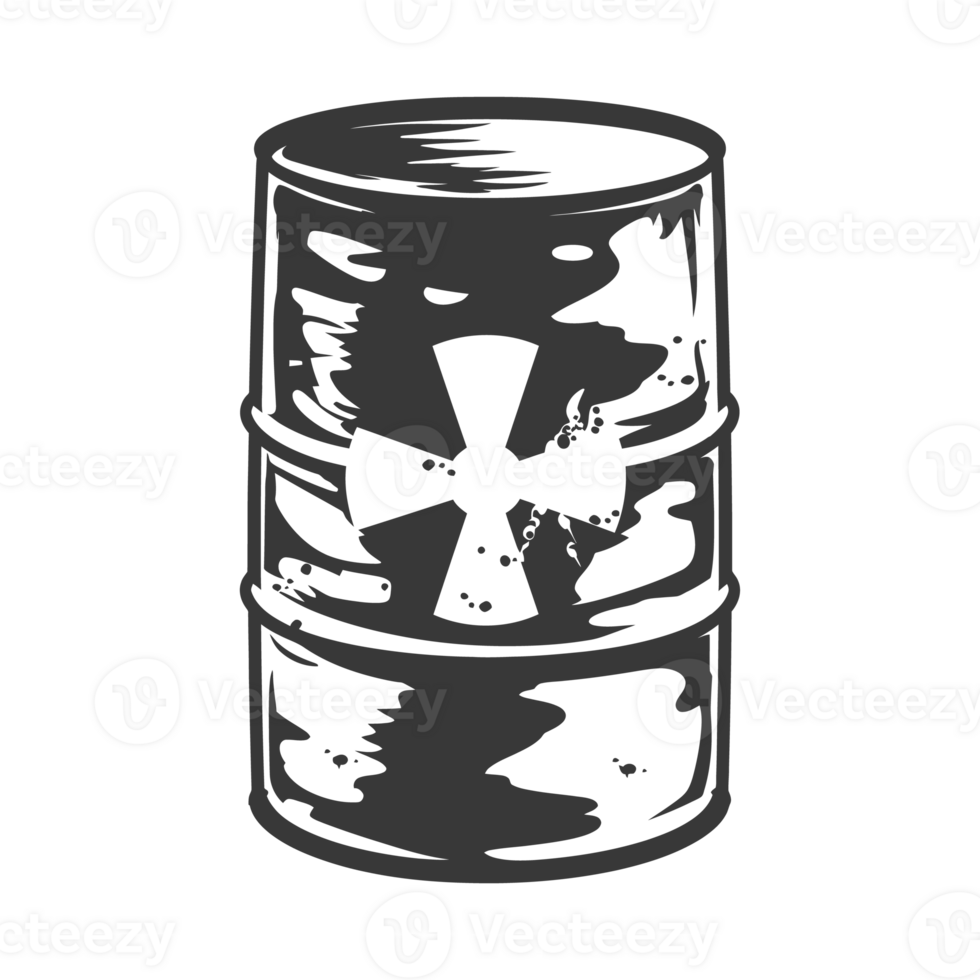 AI generated Silhouette of drum or barrel with radioactive symbol black color only png