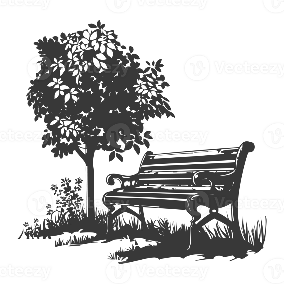 AI generated Silhouette Park bench black color only png
