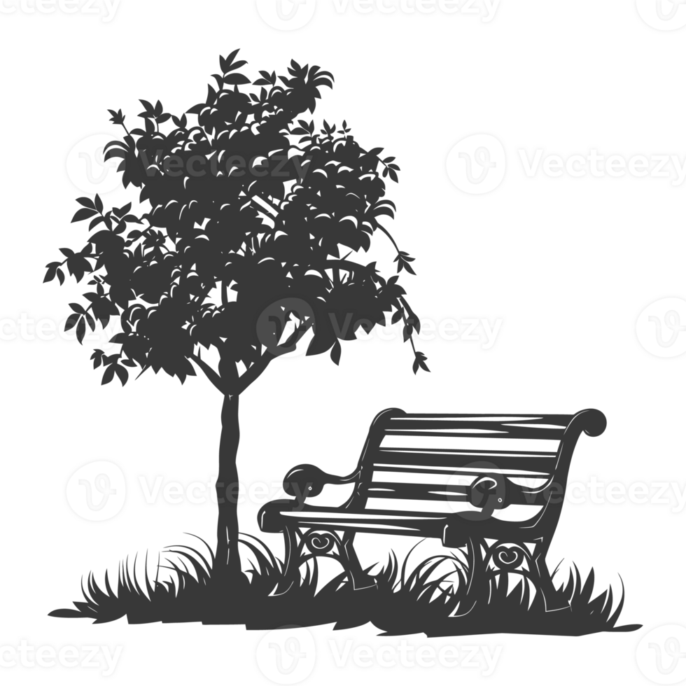 AI generated Silhouette Park bench black color only png