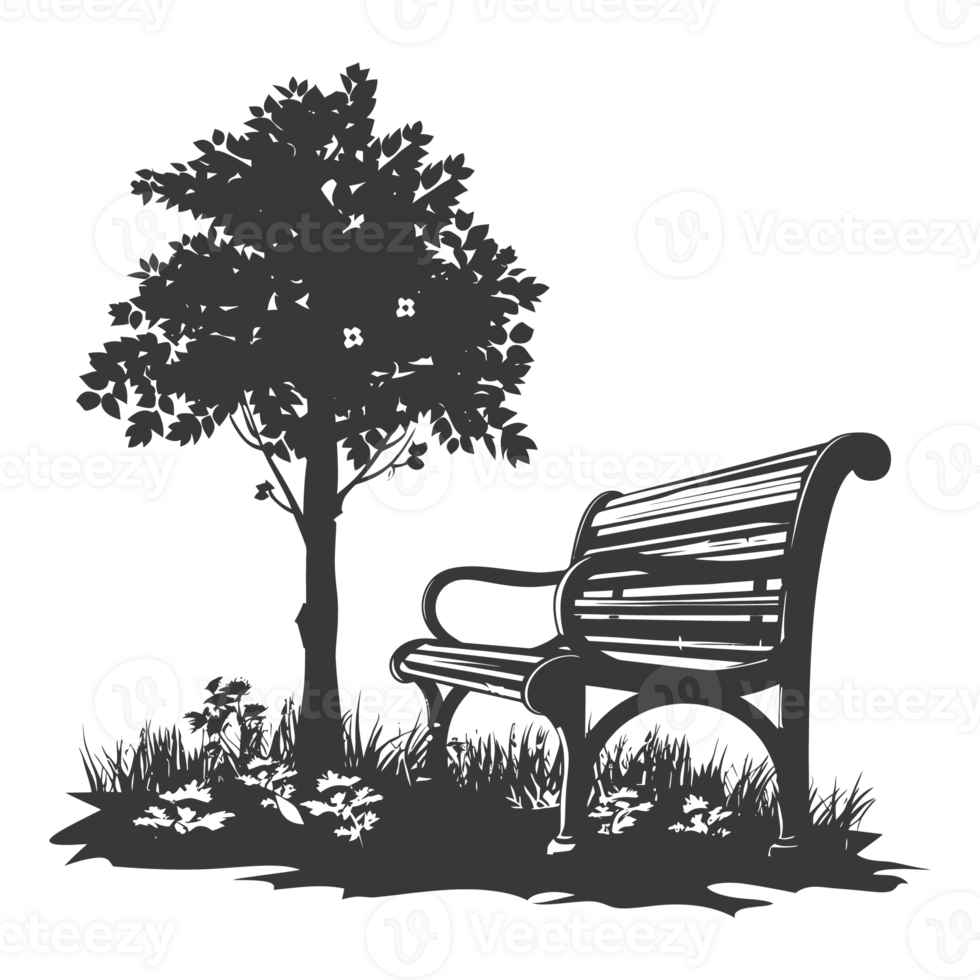 AI generated Silhouette Park bench black color only png