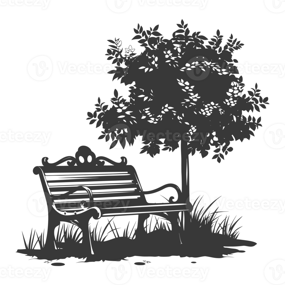 AI generated Silhouette Park bench black color only png