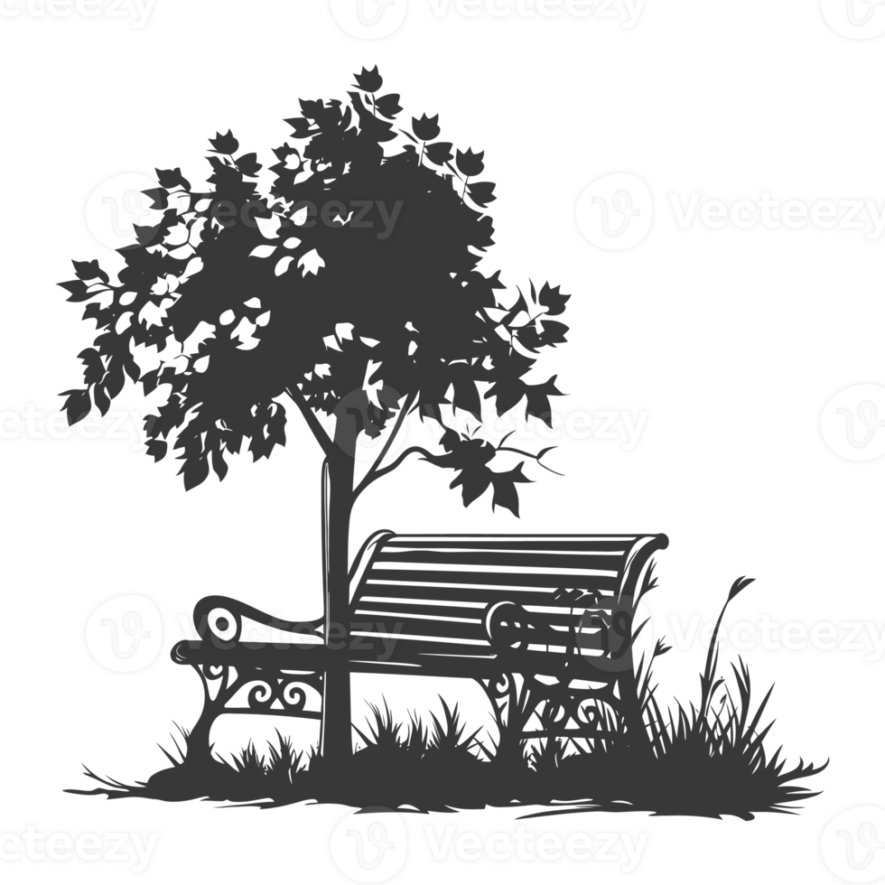 AI generated Silhouette Park bench black color only png