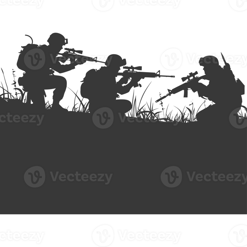 AI generated silhouette of a modern war situation black color only png