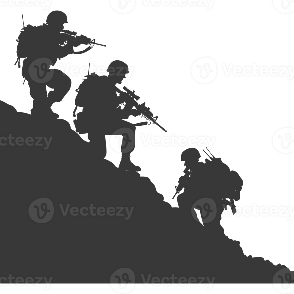 AI generated silhouette of a modern war situation black color only png