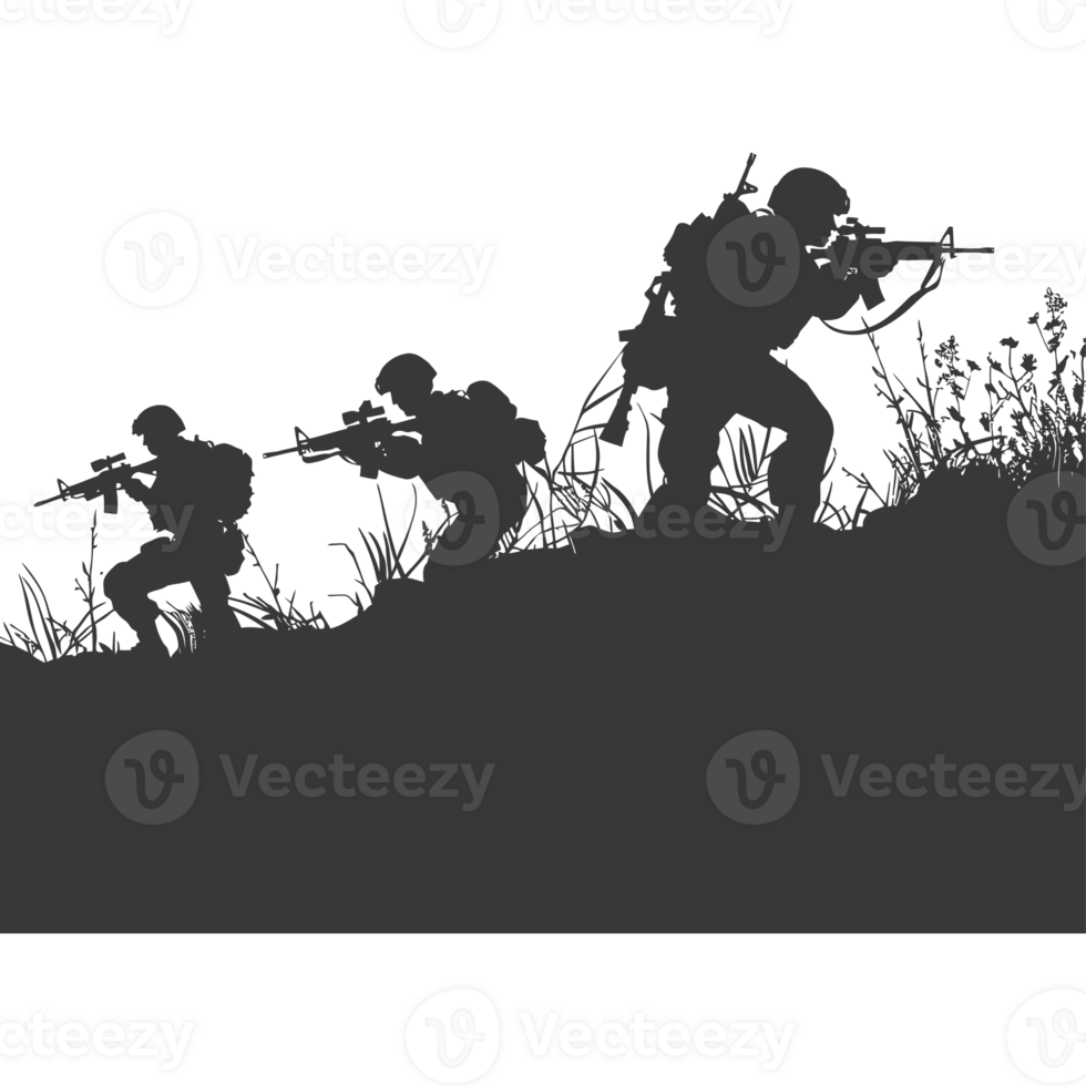 AI generated silhouette of a modern war situation black color only png