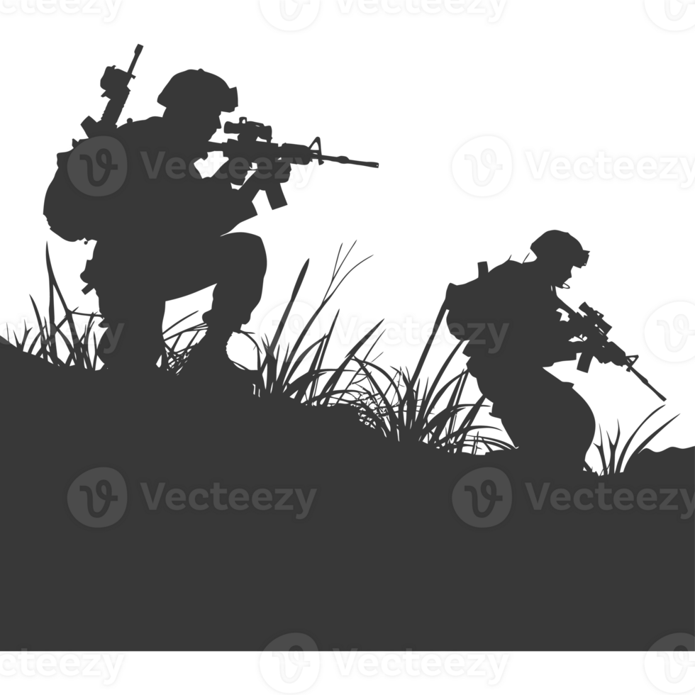 AI generated silhouette of a modern war situation black color only png