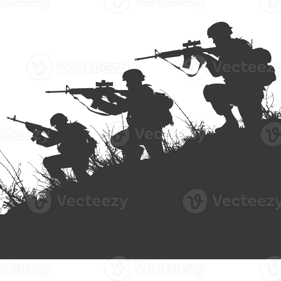 AI generated silhouette of a modern war situation black color only png