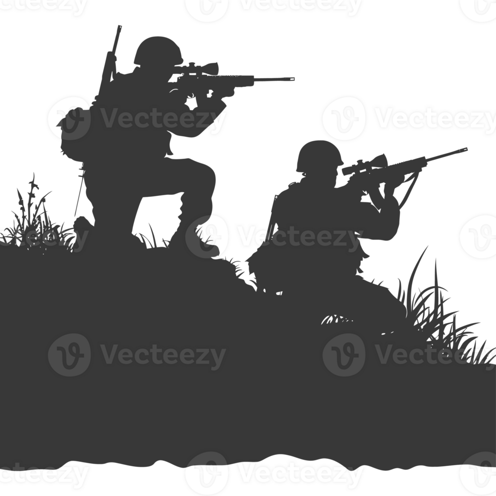 AI generated silhouette of a modern war situation black color only png