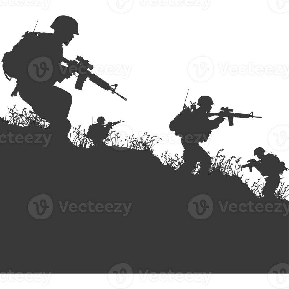 AI generated silhouette of a modern war situation black color only png