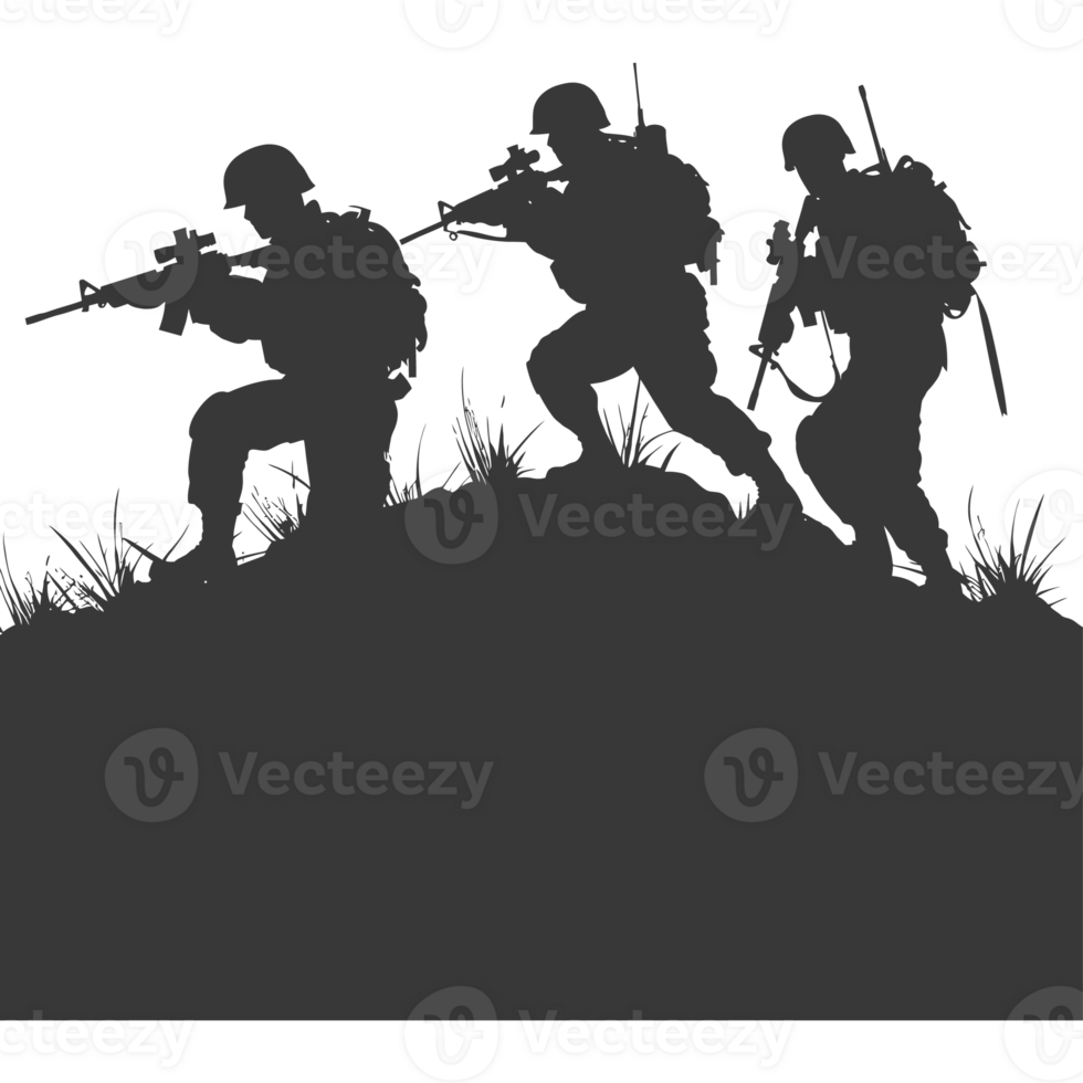 AI generated silhouette of a modern war situation black color only png