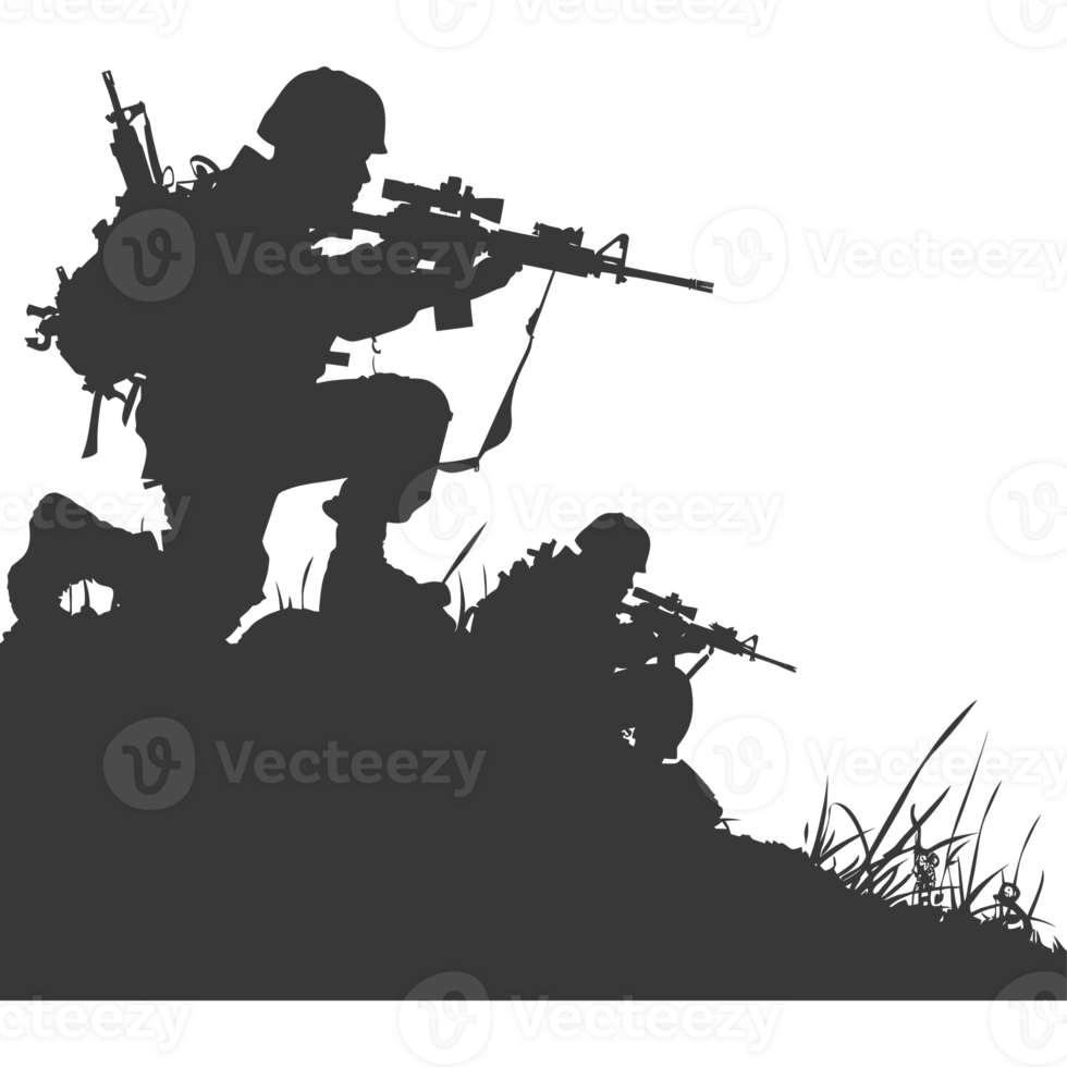 AI generated silhouette of a modern war situation black color only png