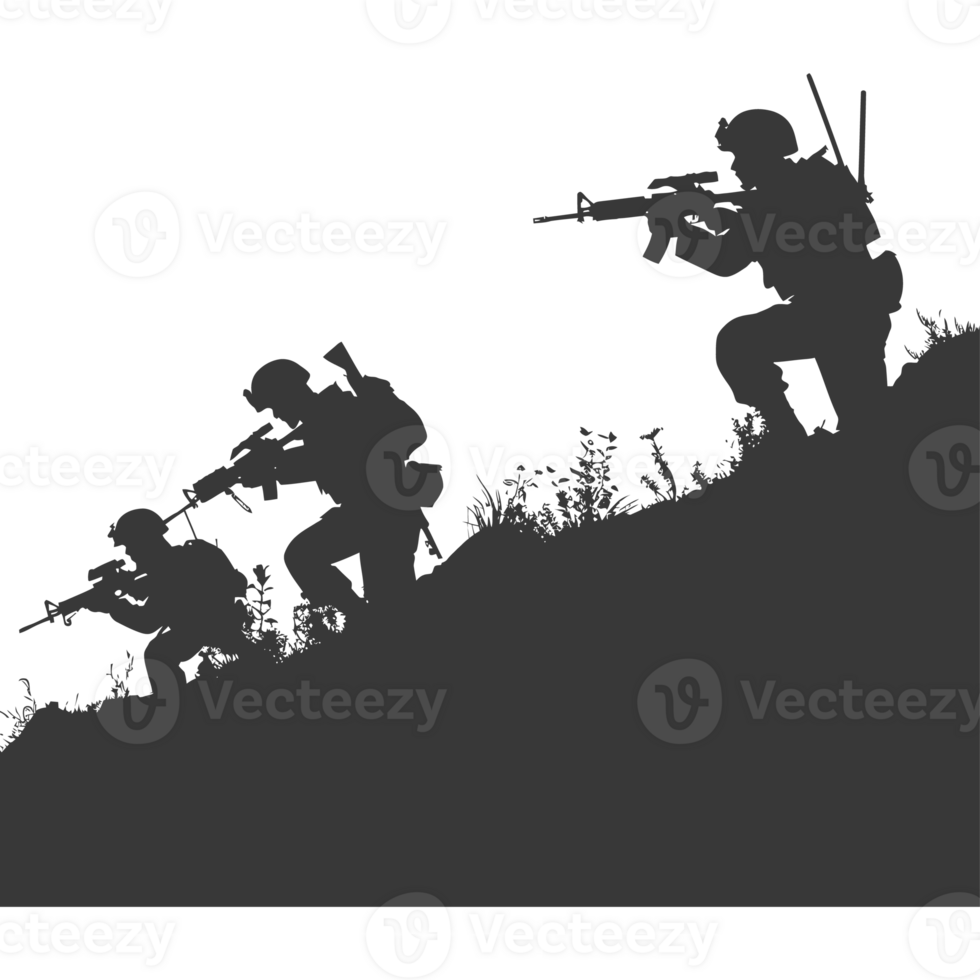AI generated silhouette of a modern war situation black color only png