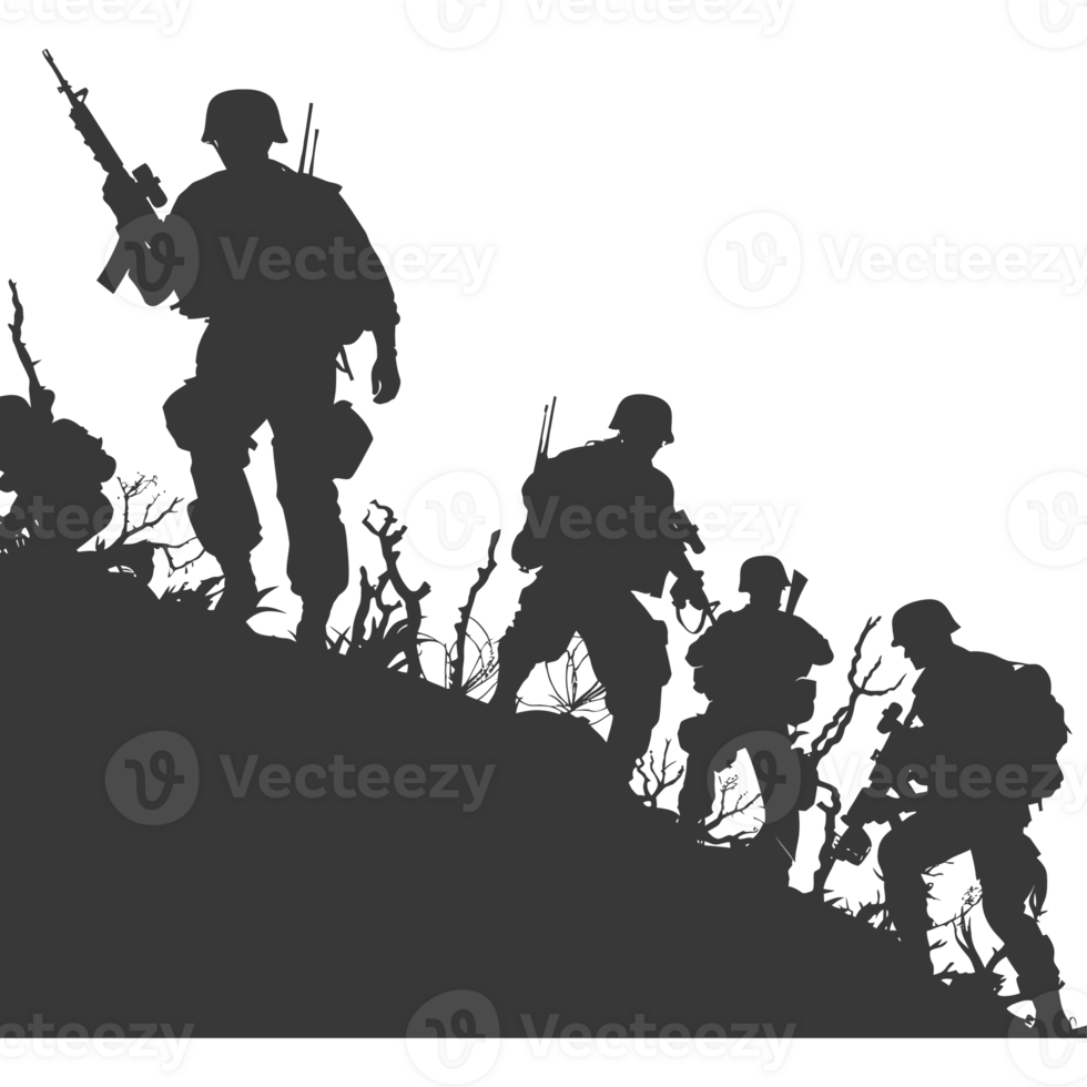 AI generated silhouette of a modern war situation black color only png