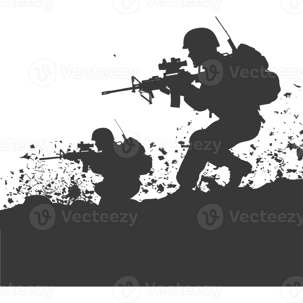 AI generated silhouette of a modern war situation black color only png