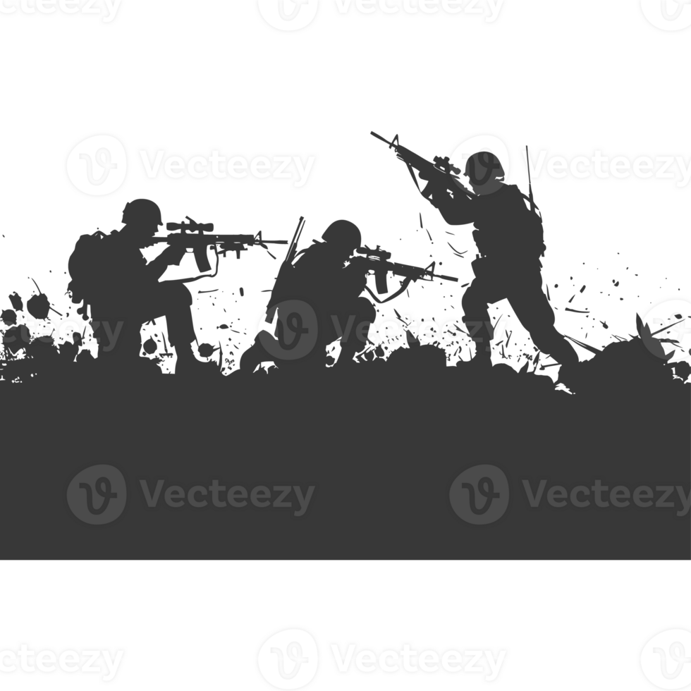 AI generated silhouette of a modern war situation black color only png