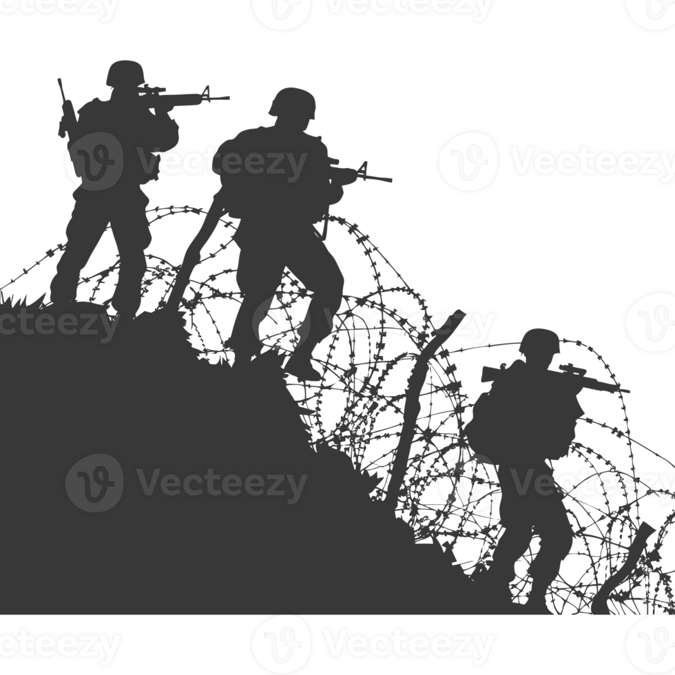 AI generated silhouette of a modern war situation black color only png