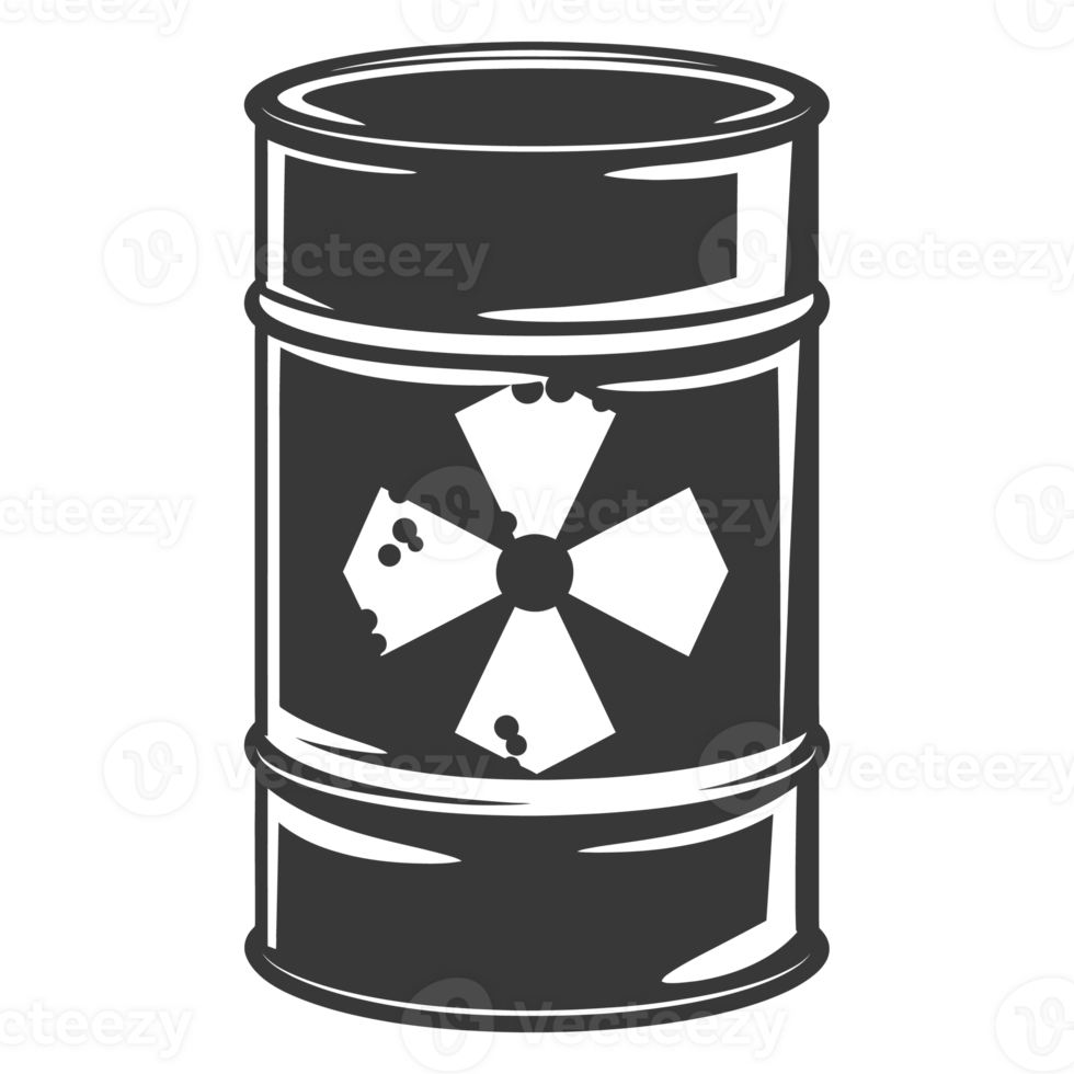 AI generated Silhouette of drum or barrel with radioactive symbol black color only png