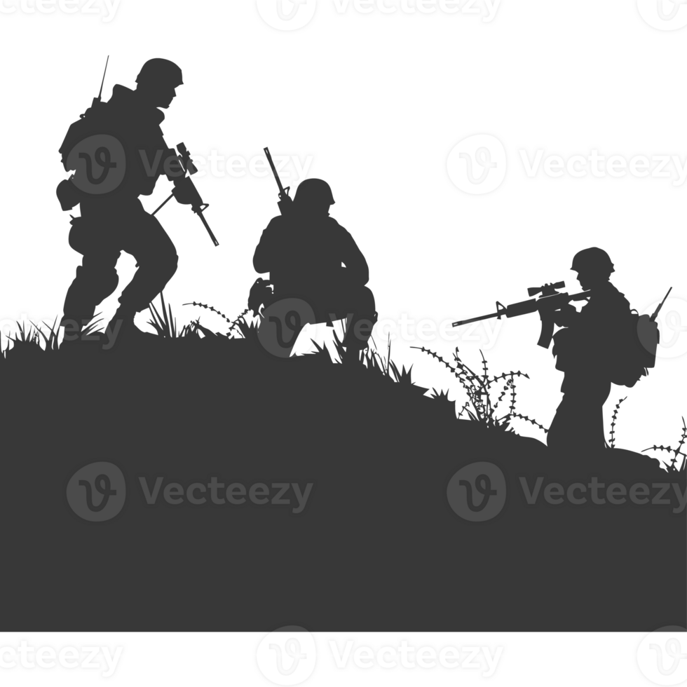 AI generated silhouette of a modern war situation black color only png