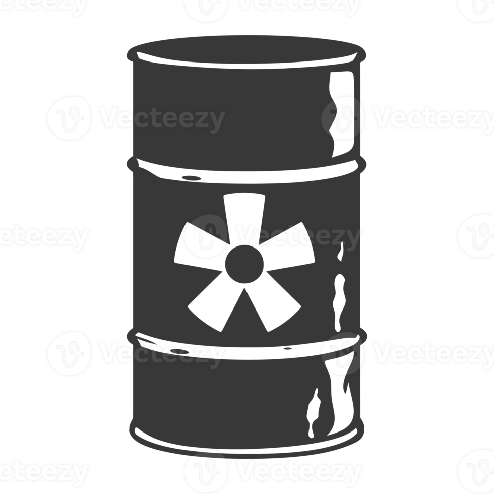 AI generated Silhouette of drum or barrel with radioactive symbol black color only png