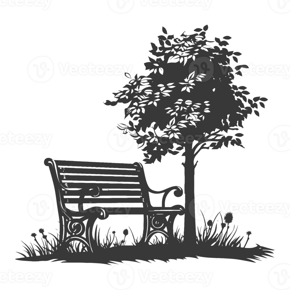 AI generated Silhouette Park bench black color only png