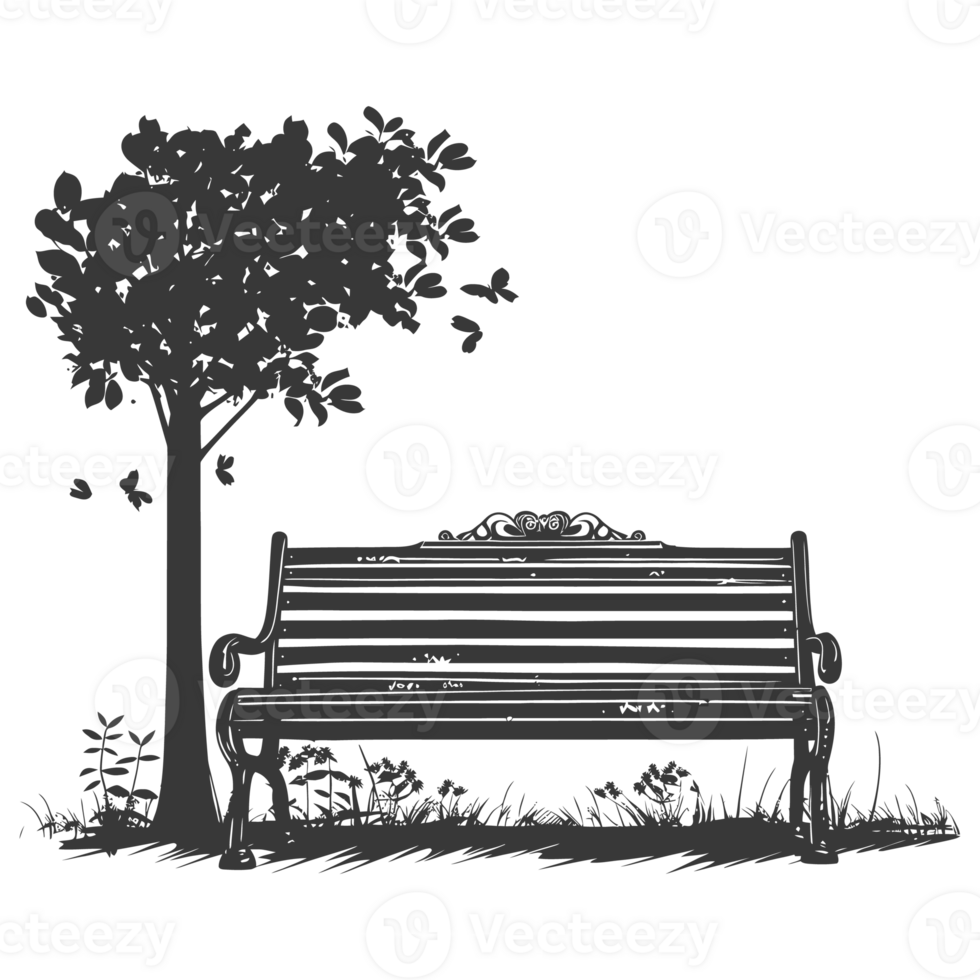 AI generated Silhouette Park bench black color only png