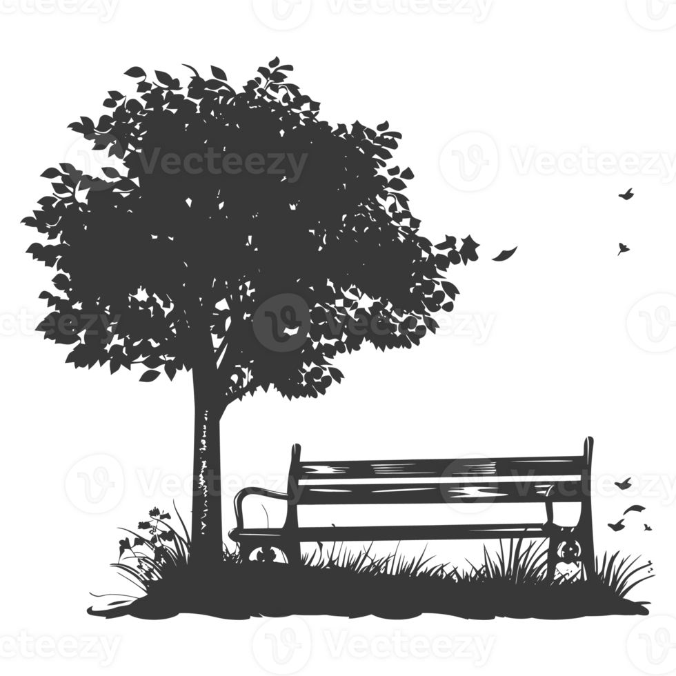 AI generated Silhouette Park bench black color only png