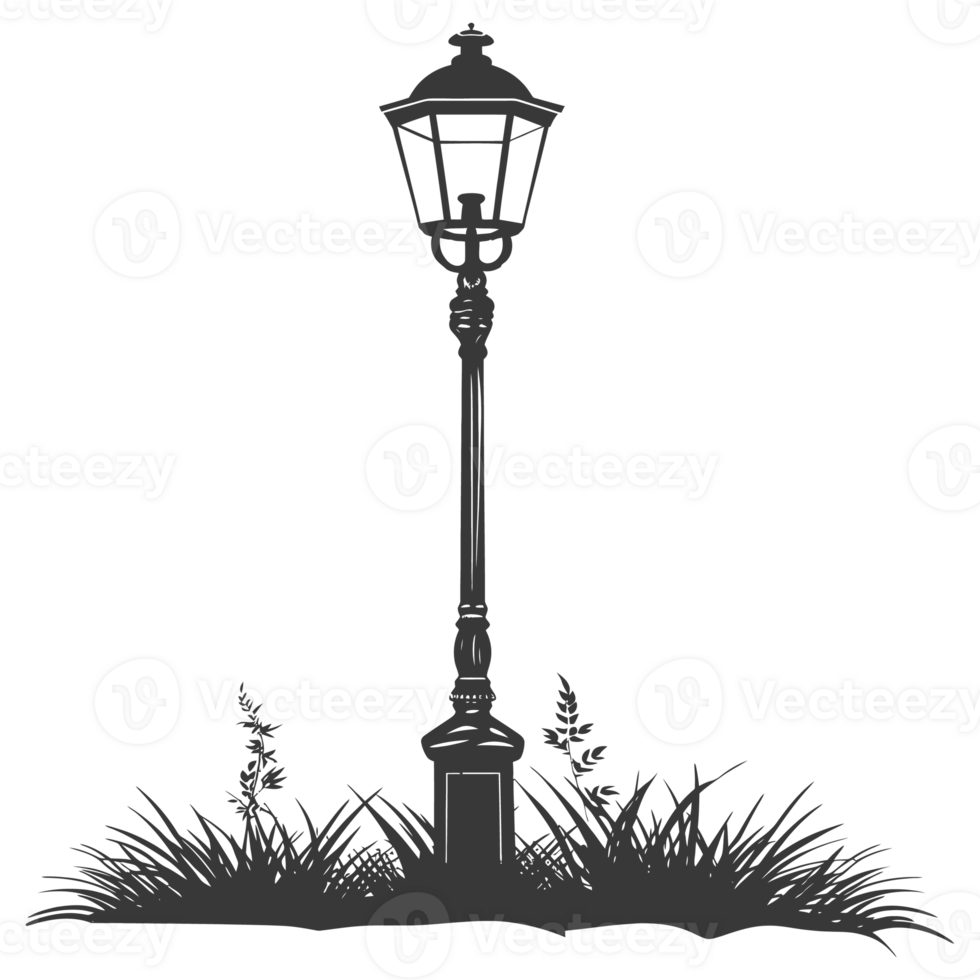 AI generated Silhouette Park lamp black color only png