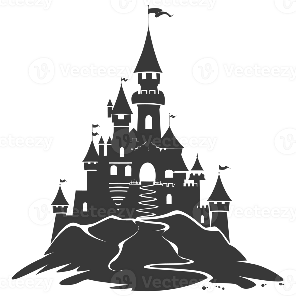 AI generated Silhouette sand castle black color only png