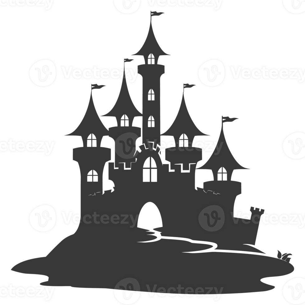AI generated Silhouette sand castle black color only png
