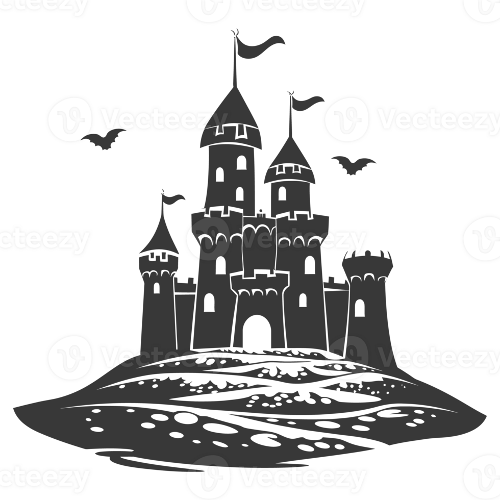 AI generated Silhouette sand castle black color only png