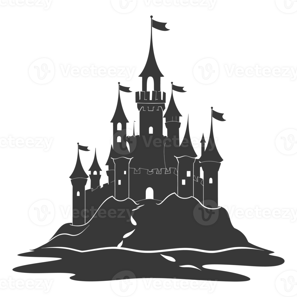 AI generated Silhouette sand castle black color only png