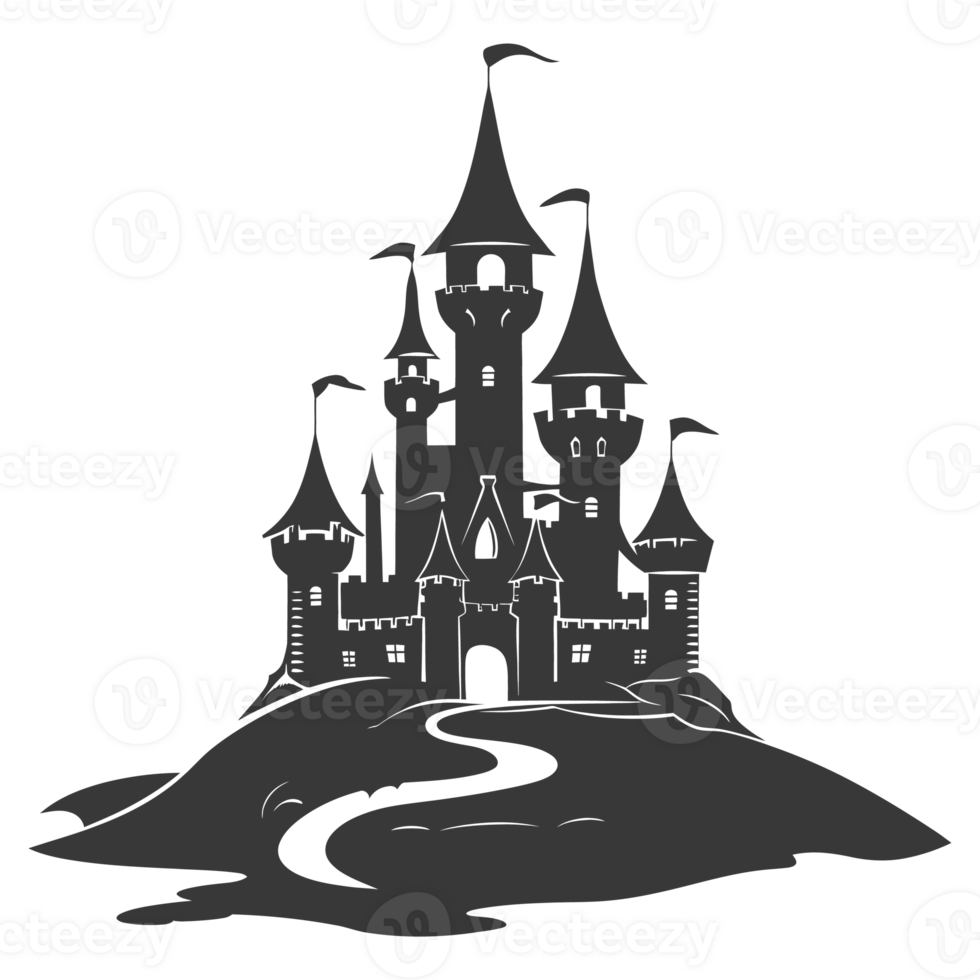 AI generated Silhouette sand castle black color only png