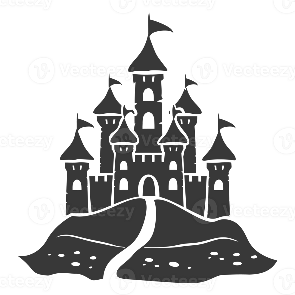 AI generated Silhouette sand castle black color only png