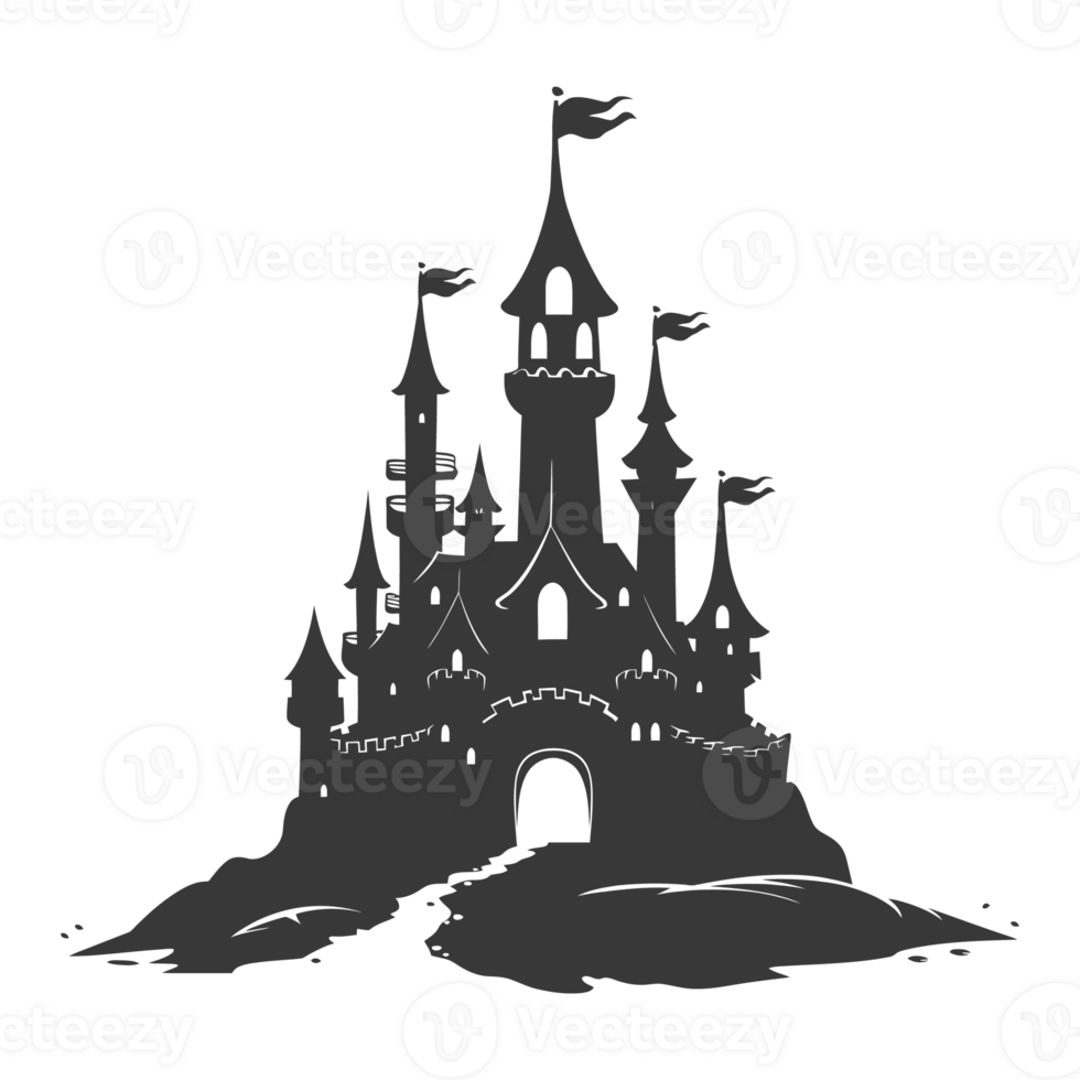 AI generated Silhouette sand castle black color only png