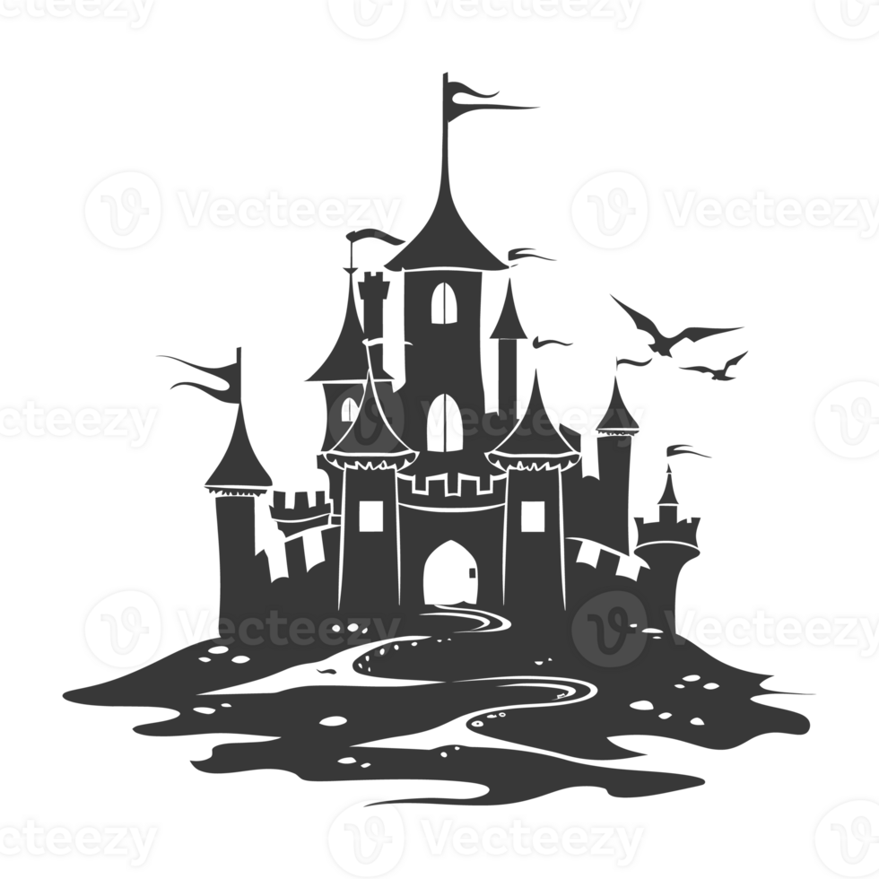 AI generated Silhouette sand castle black color only png