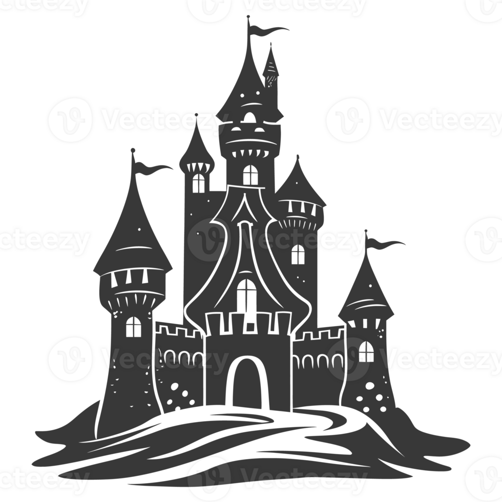 AI generated Silhouette sand castle black color only png