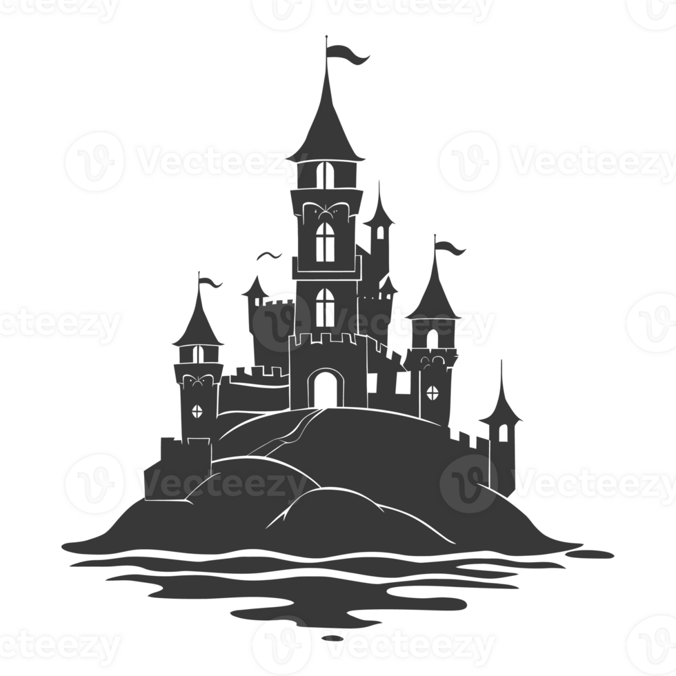 AI generated Silhouette sand castle black color only png