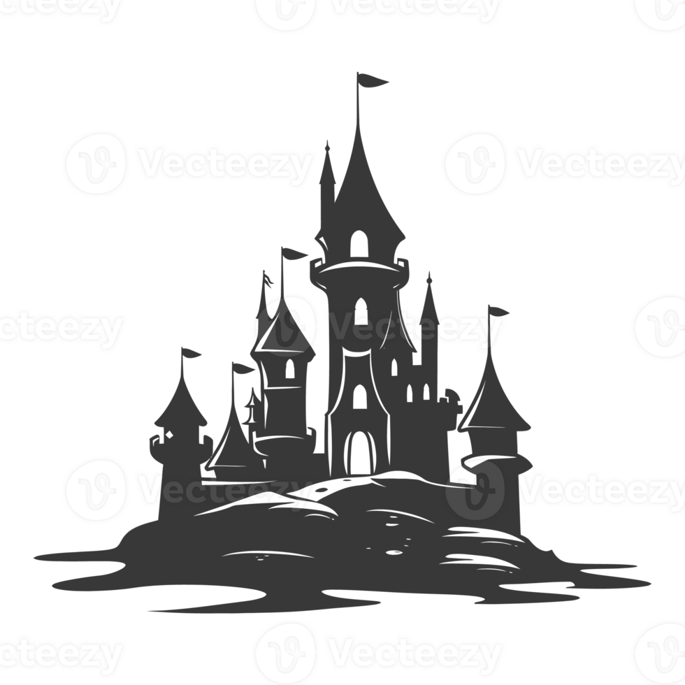 AI generated Silhouette sand castle black color only png