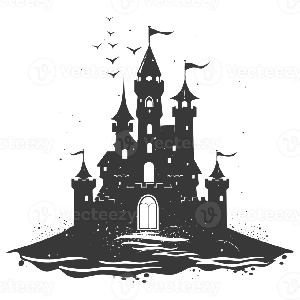 AI generated Silhouette sand castle black color only png