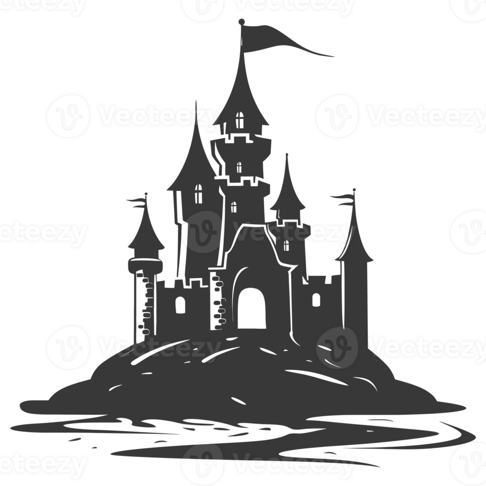 AI generated Silhouette sand castle black color only png