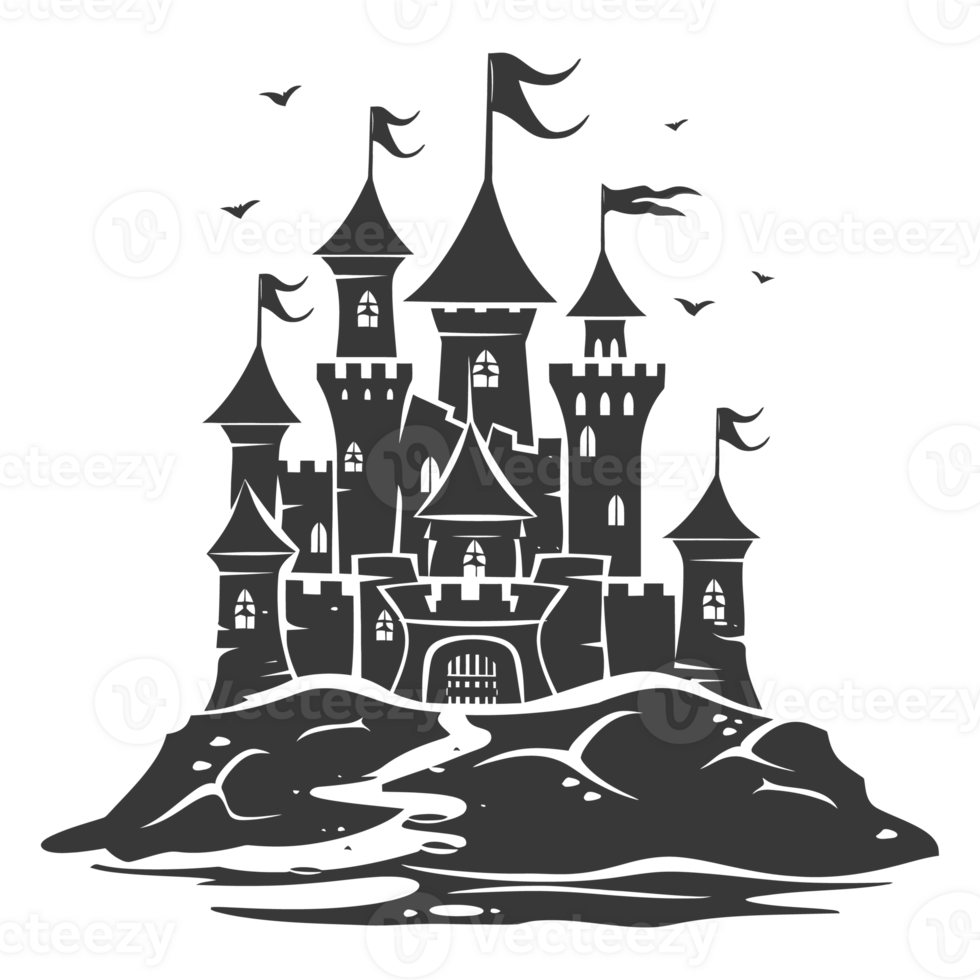 AI generated Silhouette sand castle black color only png