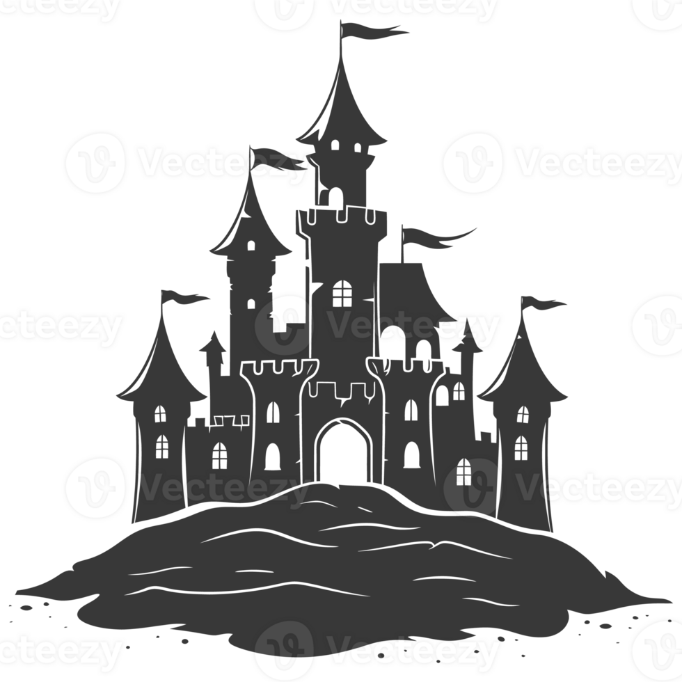 AI generated Silhouette sand castle black color only png