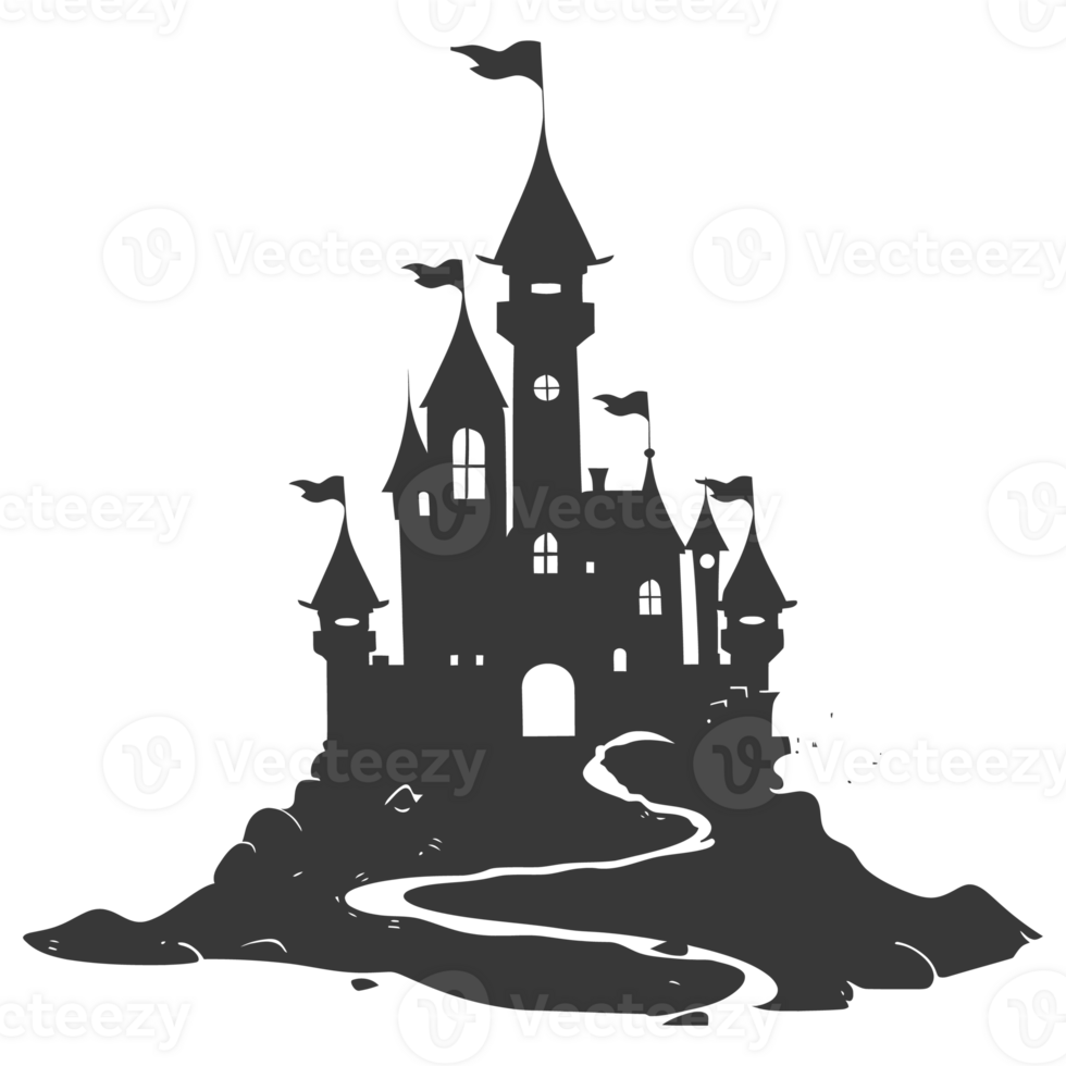 AI generated Silhouette sand castle black color only png
