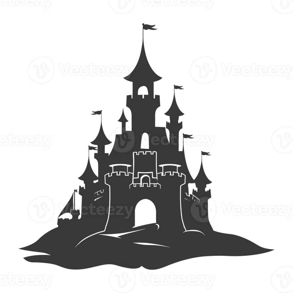 AI generated Silhouette sand castle black color only png
