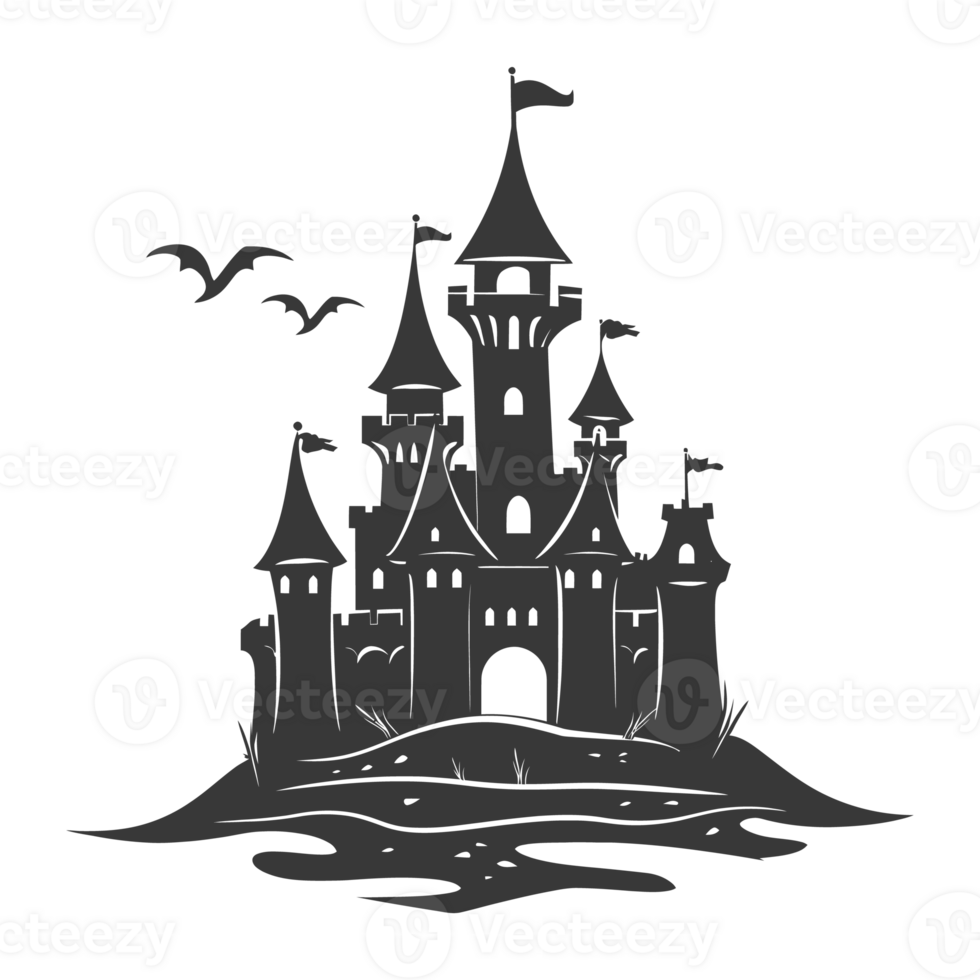 AI generated Silhouette sand castle black color only png