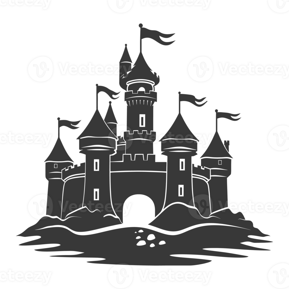 AI generated Silhouette sand castle black color only png