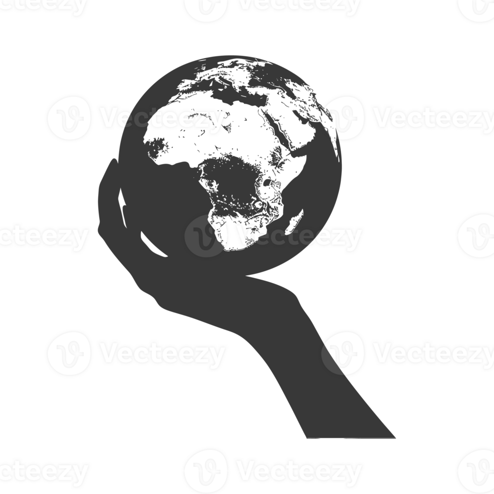 AI generated Silhouette hand holding earth black color only earth day celebration png