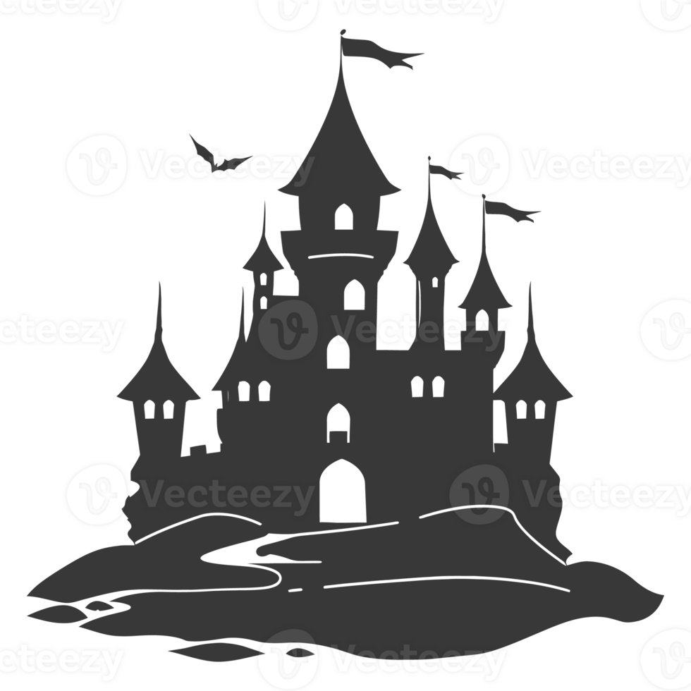 AI generated Silhouette sand castle black color only png
