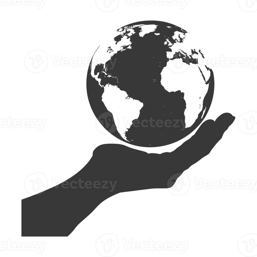 AI generated Silhouette hand holding earth black color only earth day celebration png